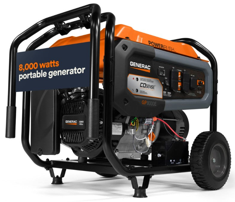 Generac GP8000E Portable Generator – 8,000 Rated Watts / 10,000 Surge Watts