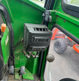 USED 2016 JOHN DEERE 1025R SUB-COMPACT TRACTOR / 24 HP YANMAR DIESEL /  HEATED CURTIS CAB / 54" DRIVE-OVER MID-MOWER / FRONT LOADER / 54" BUMPER SNOWBLOWER